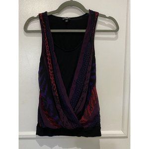 Express Women’s Purple Coral Pink Wrap Front Animal Print Sleeveless Top…